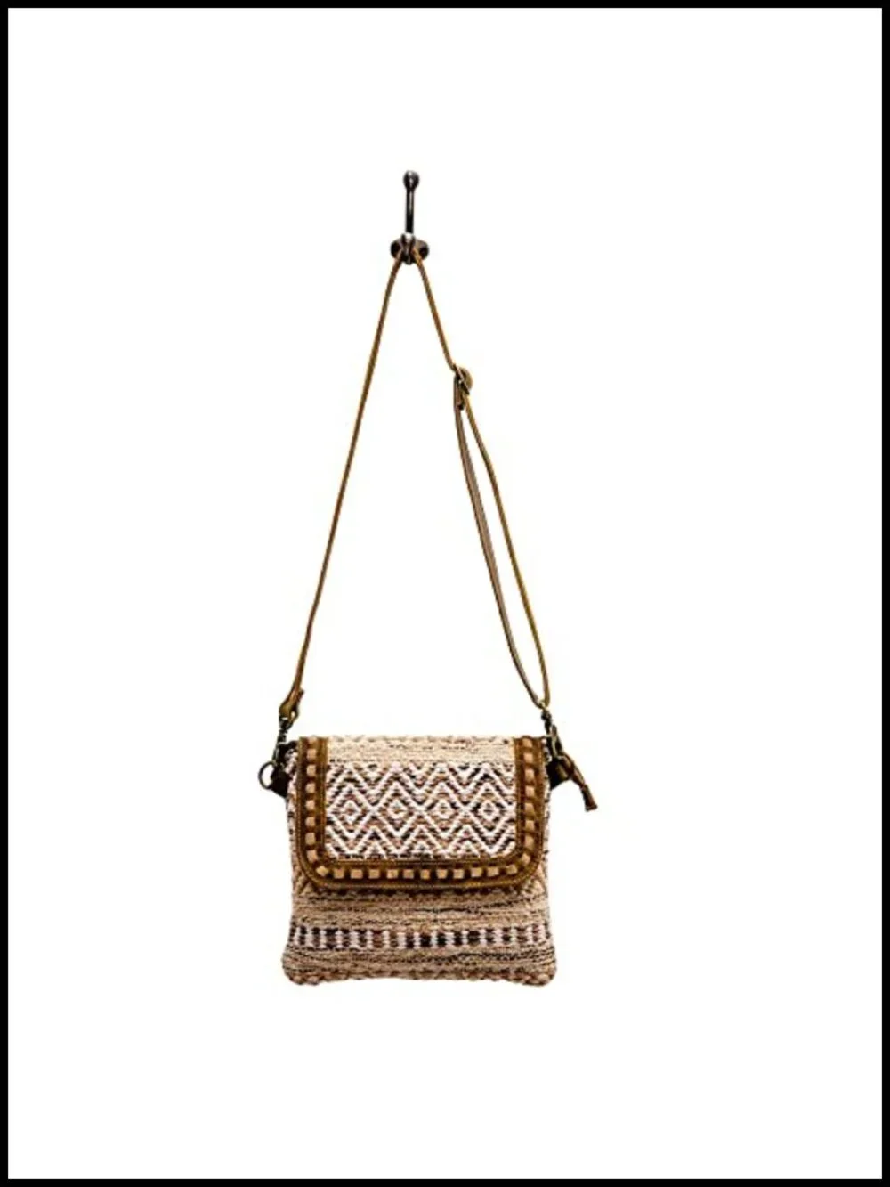 Boho Aztec Canvas Crossbody Bag w/ Buffalo Leather Accents